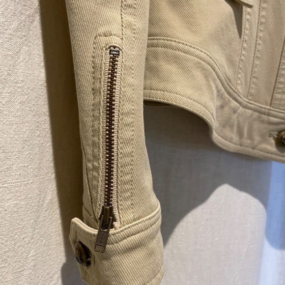 BETSEY JOHNSON khaki tan skull buttons denim jean military jacket, size 0 - Picture 6 of 13